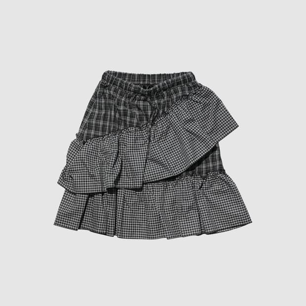 인앤양인하모니 프릴 스커트 체크 미디 스커트