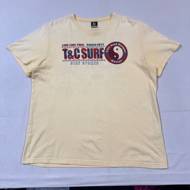 L) T&C Surf Designs 하와이안 서프 그래픽 티셔츠