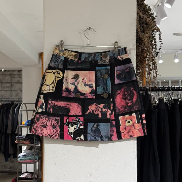 모스키노 진스 멀티컬러 애니멀 프린팅 미니스커트 