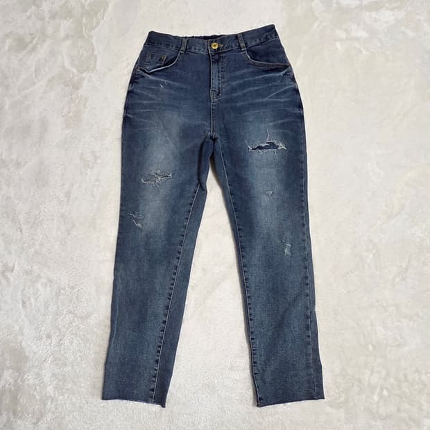 (L)여성 하우룩 밴딩 찢청 데님 팬츠