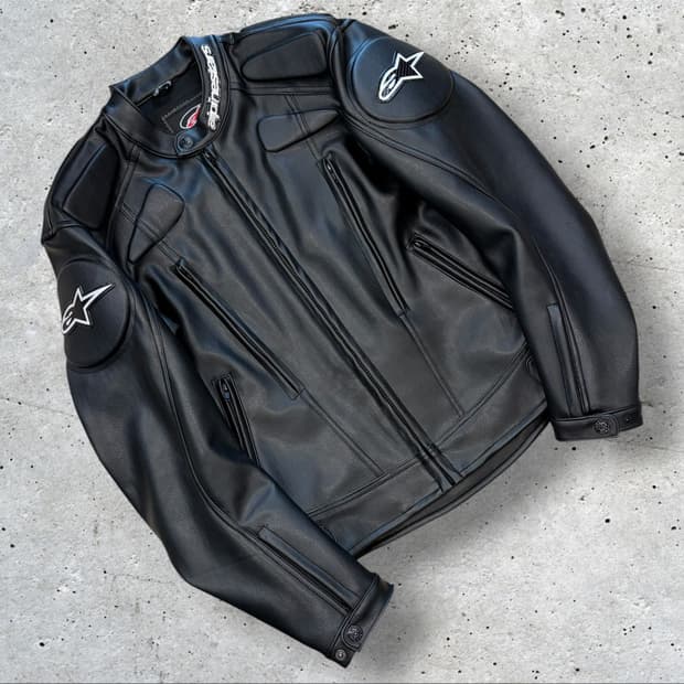 [S] 알파인스타 블랙 레더 가죽 라이더 자켓 D768