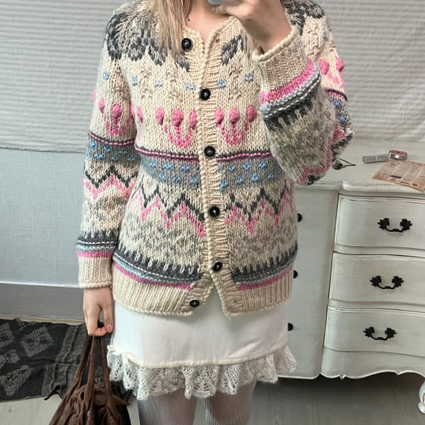 빈티지 핸드메이드 해비울 모리 가디건