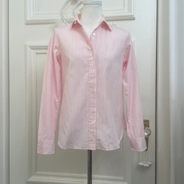 strawberry pink stripe basic cotton shir