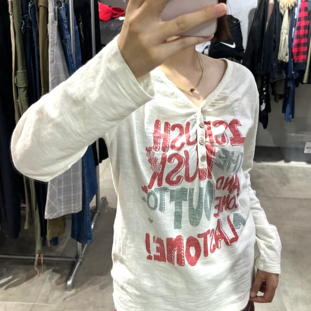 일본 빈티지 모리걸 레터링 프린팅 롱슬리브