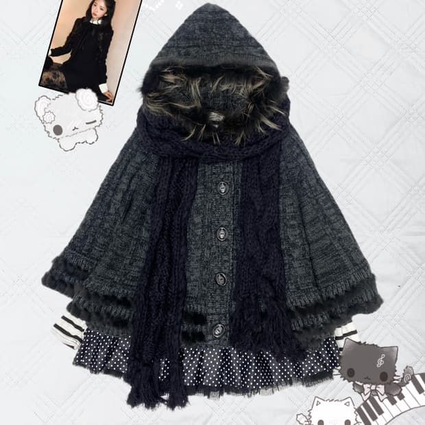 ꒰ঌ 도트 블랙 캣 케이프 세트 ໒꒱