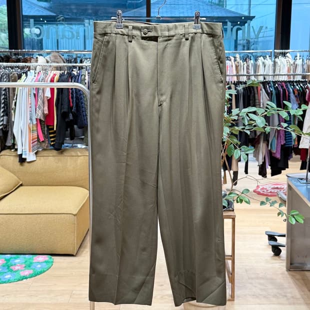 발렌시아가 스포츠 카키 폴리에스테르 슬랙스 팬츠 