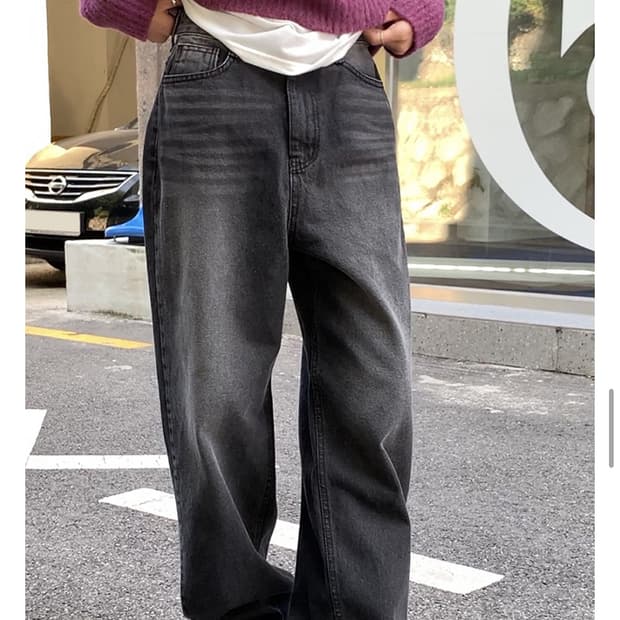 데일리쥬 와이드 팬츠 흑청 m