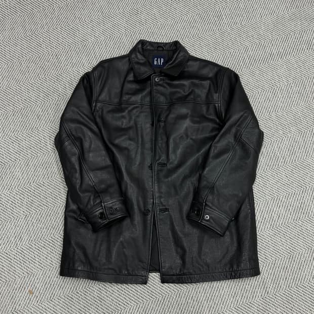 [L]올드 갭 레더 빈티지 카 코트 블랙 