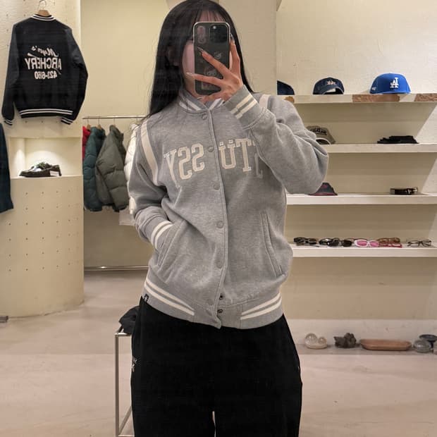 스투시 튀시 바시티 스냅 자켓 그레이 U958