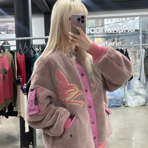 히스테릭 글래머 스컬 패치 퍼 블루종 자켓