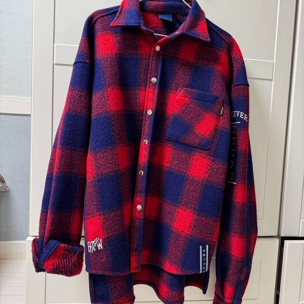 로맨틱크라운 체크 셔츠 자켓 레드