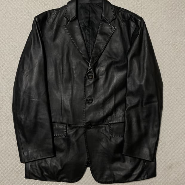 광희시장 웨스턴 무드 3버튼 램스킨 양가죽 스티치 레더 자켓 