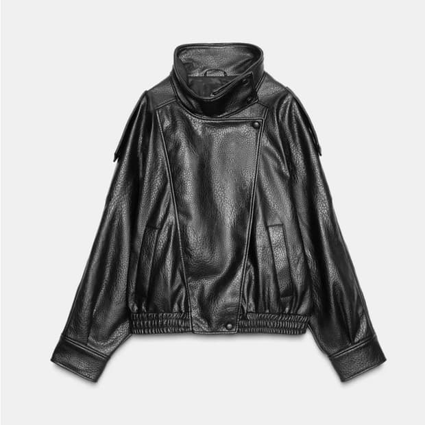 자라 Zara 생로랑맛 하이넥 포우 레더 자켓 Xs