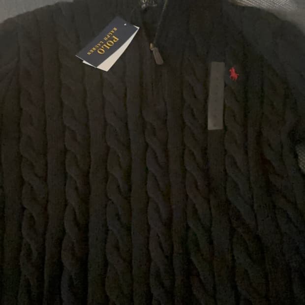 폴로 케이블 니트 집업 블랙 S