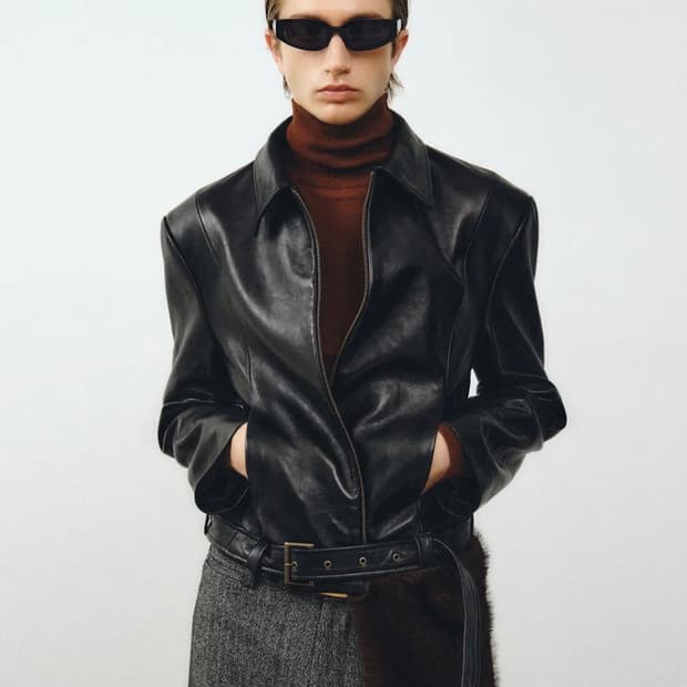 램스 레더 벨티드 크롭 자켓 (블랙)