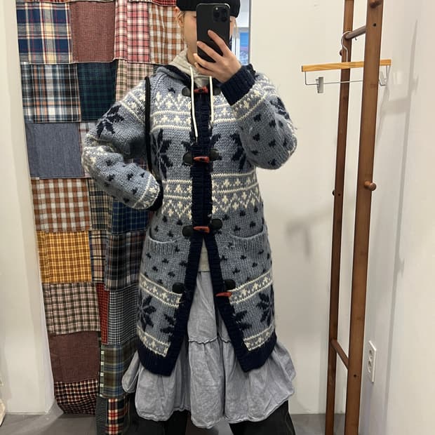 넘버나인 스카이블루 롱 더플 니트 가디건