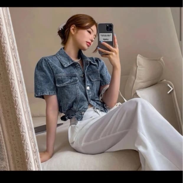 [립합] 프릴 데님 블라우스