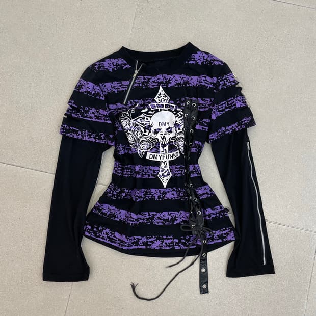 퍼플 스트라이프 펑크 롱슬리브