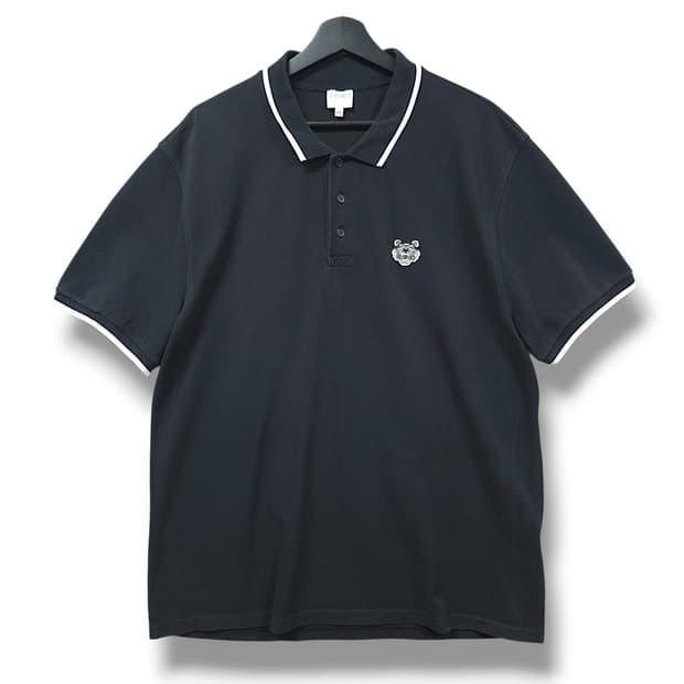 [2XL] 겐조 블랙 타이거 헤드 자수 코튼 PK 반팔 카라티셔츠