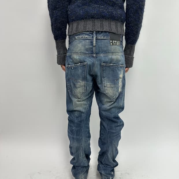 G Star raw 디스트로이드 워싱 커브드 데님 팬츠