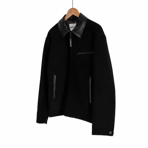 [S] 인사일런스 남성 레더 카라 패치 울 워크 트러커 자켓 블랙