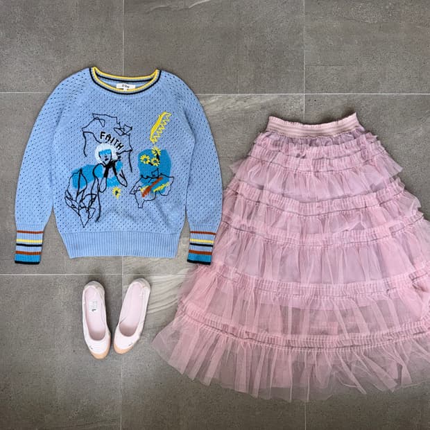 O’2ND mute blue embroidered summer knit