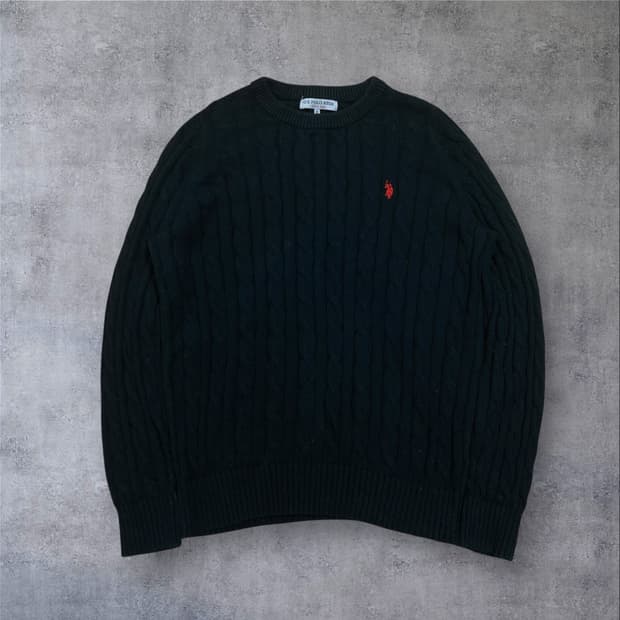U.S. POLO ASSN 스몰 로고 블랙 꽈배기 니트