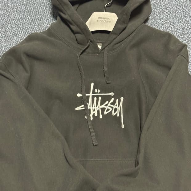 스투시 베이직 아플리케 후드 블랙 xl