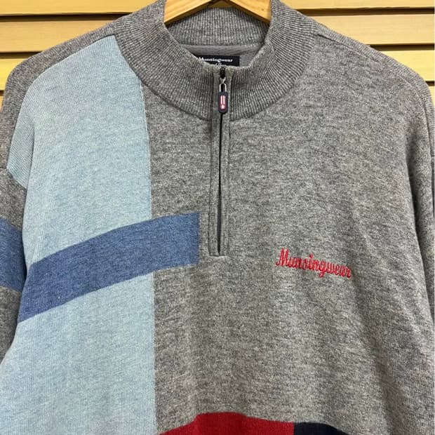 먼싱웨어 남성 그레이 울캐시미어 반집업방풍니트 LL