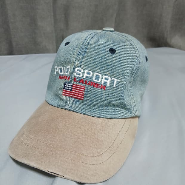 폴로 스포츠 90s 캡 모자 데님 스웨이드 투톤 볼캡 성조기