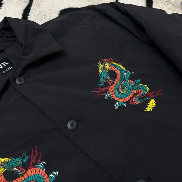[2XL]ZARA 오버핏 드레곤 자수 봄버 코치자켓/블랙