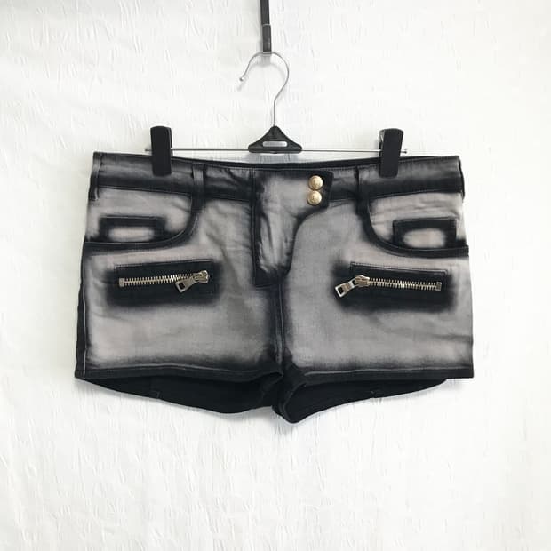 빈티지 balmain 발망 아카이브 금장 지퍼 워싱 숏 팬츠 반바지