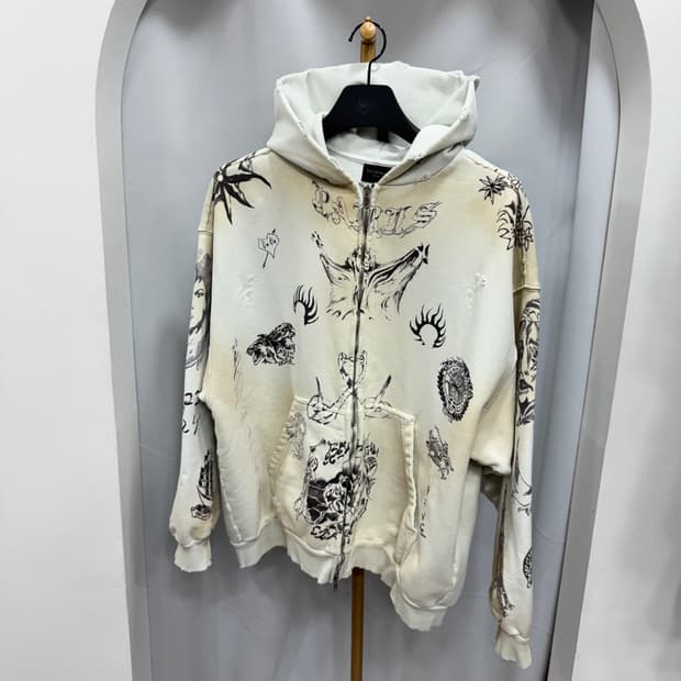 백화점판 발렌시아가 타투 후드집업 L