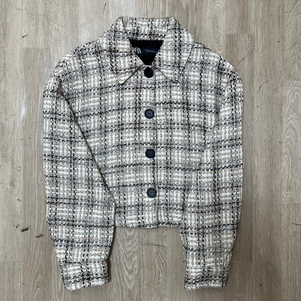 자라 ZARA 여성 체크 크롭 트위드 자켓 S(90)