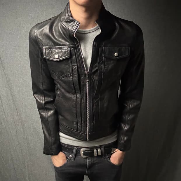 lamb skin pocket leather jacket