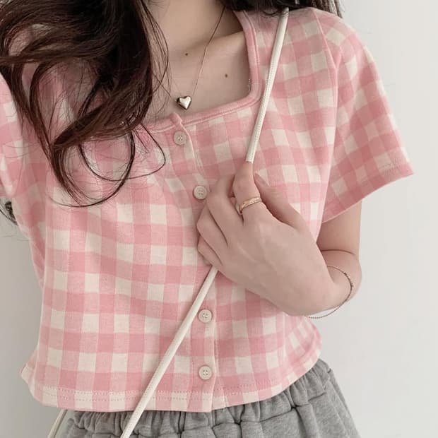 미니포에 체크스퀘어 반팔 pink