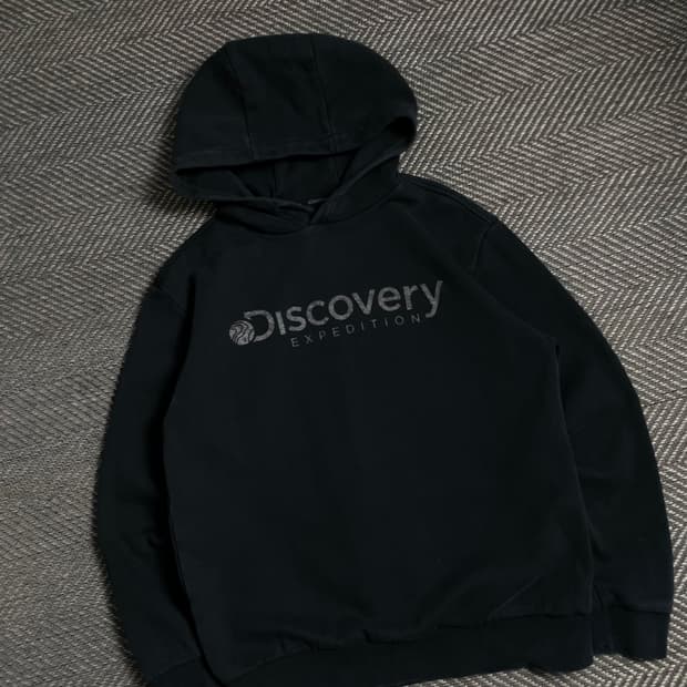 디스커버리 그래픽 박시핏 후드 티셔츠 블랙y 4843