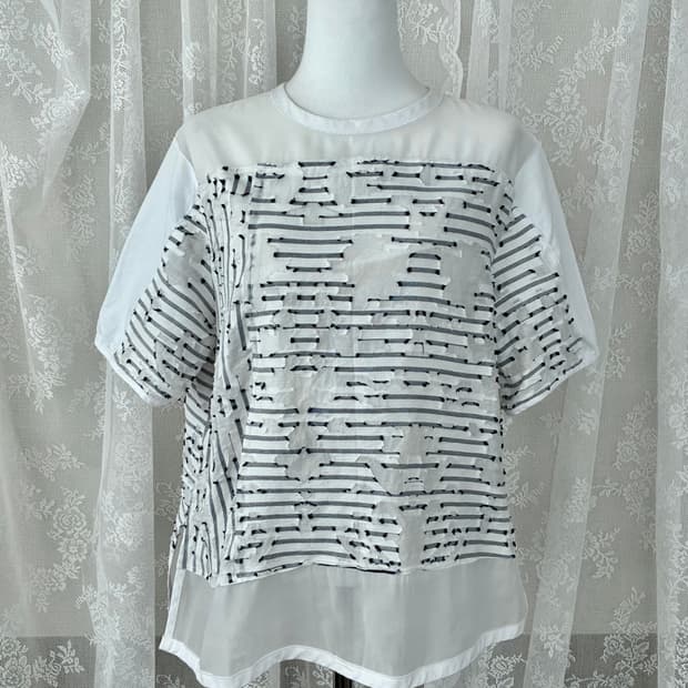 85-95-160) 구호 KUHO 시스루 반팔 블라우스 화이트