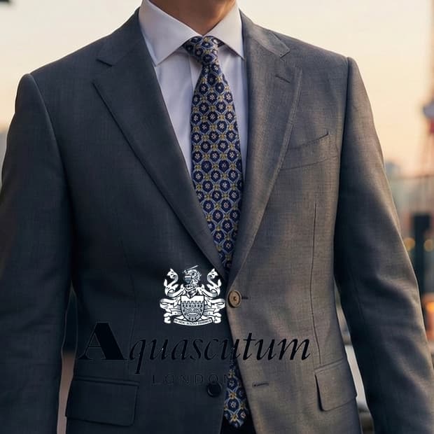 아쿠아스큐텀 체인 플라워 패턴 넥타이 9.9cm A+등급 A19847