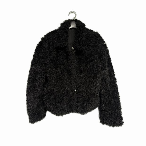 블랙 양털 카라 퍼 자켓