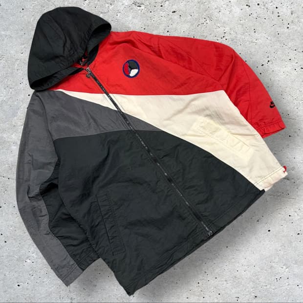 90s 나이키 조던 바람막이 후드 자켓 레드/블랙/화이트 C449