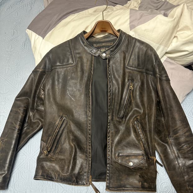 RRL 슬림핏 레더 모토 자켓