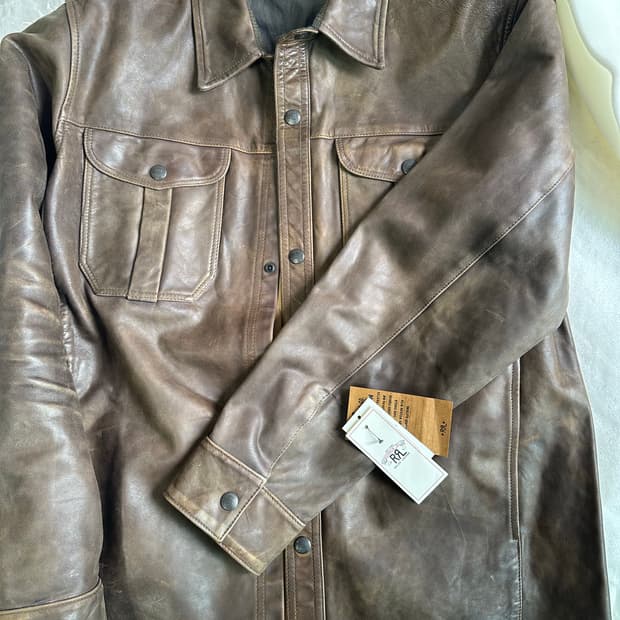 RRL 핸드디스트레스트 레더 오버 셔츠 자켓 M