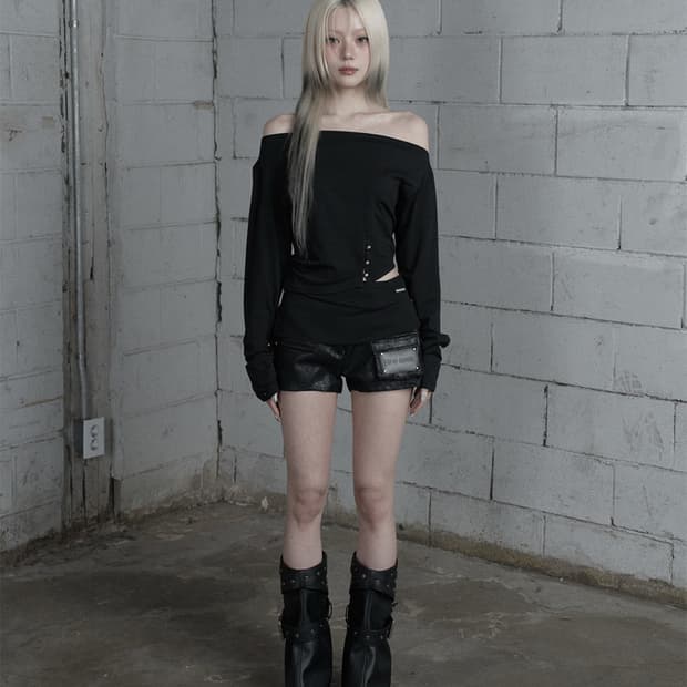에트오소메-Cut-Out Open Long Sleeve (Black)