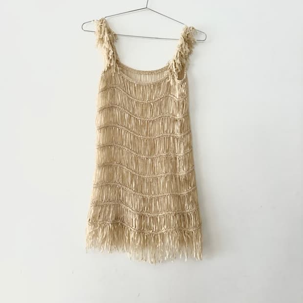 Indian net trim sleeveless top / beige