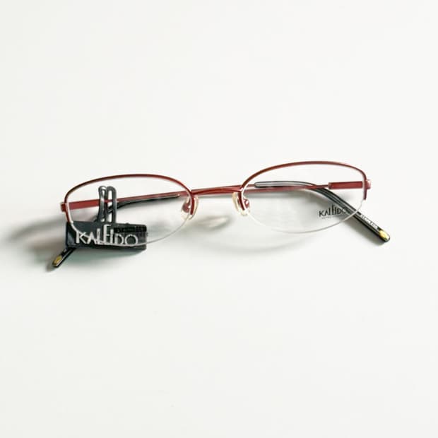 90s KALEIDO 레드 반무테 스퀘어 메탈 빈티지 안경