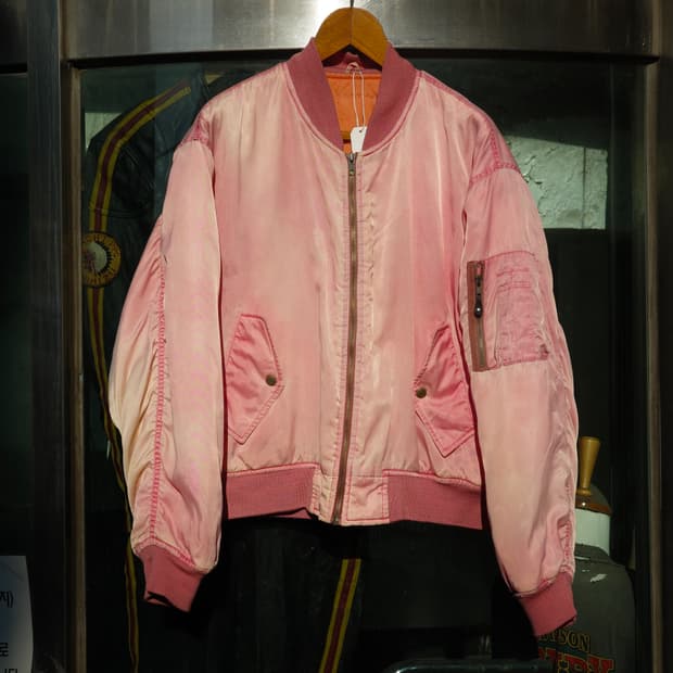 빈티지 하드 페이딩 핑크 봄버 자켓