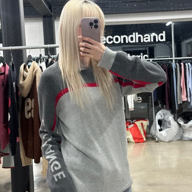 아르마니 익스체인지 로고 배색 니트 스웨터