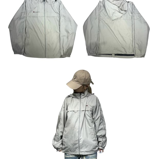 챔피온 라이트 그레이 오버핏 후드 바람막이 자켓 L