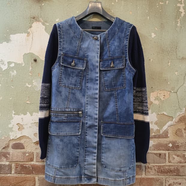 베네통 데님 니트 배색 코트 44